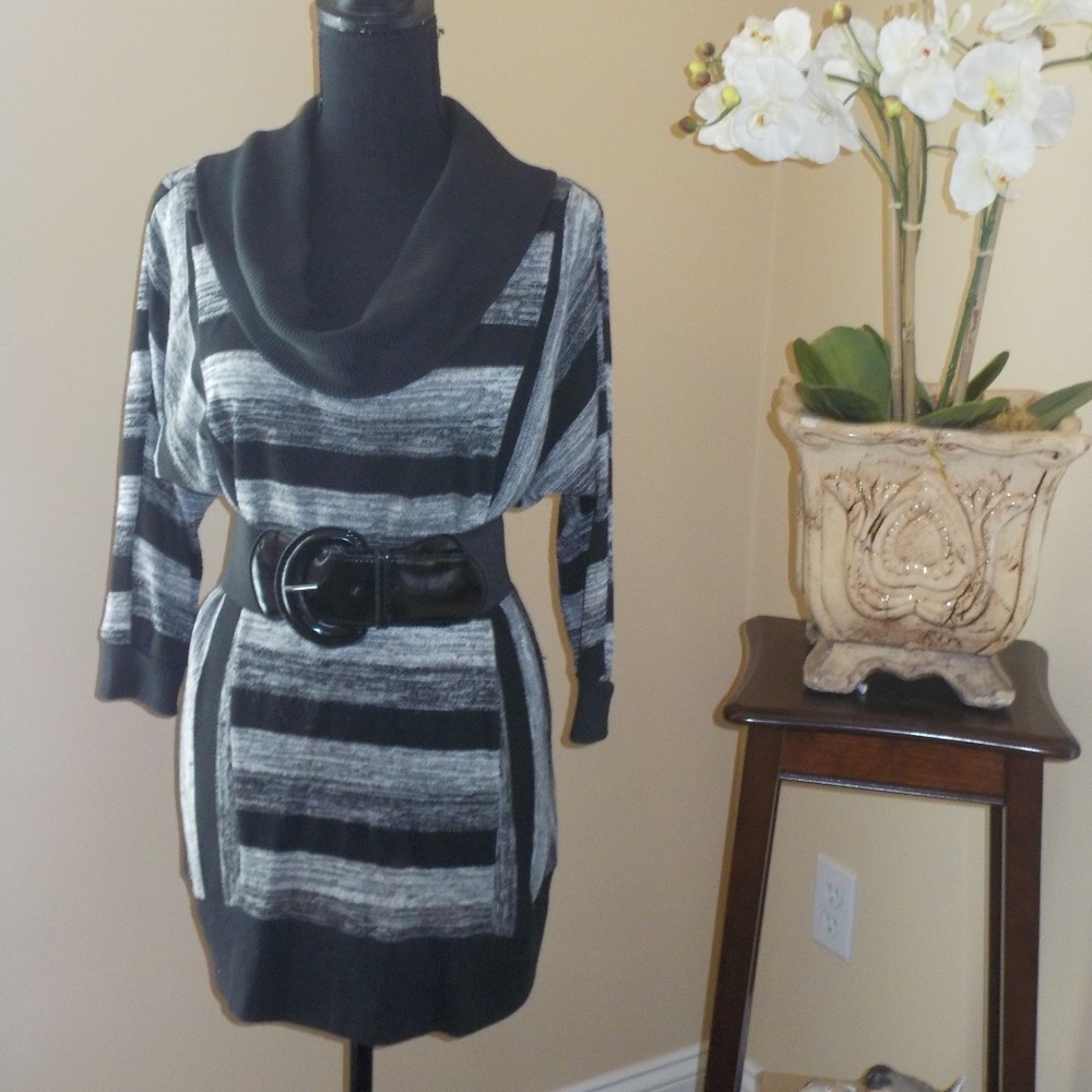 CATO BELTED BLACK STRIPED TOP